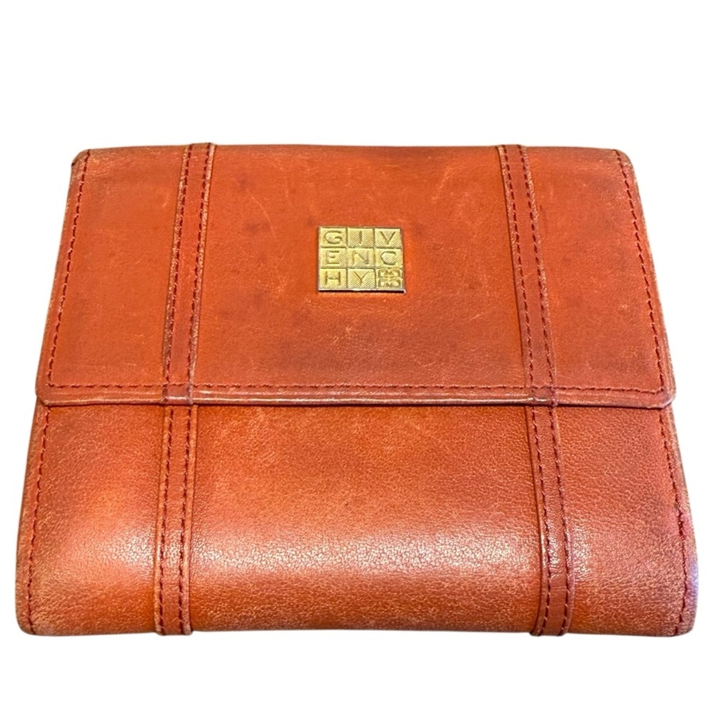 Vintage Givenchy Bi-Fold Leather Wallet with Coin Pouch. Orange/Clay color